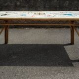 Vintage table in rattan Audoux and Minnet and ceramics Chassin 1950