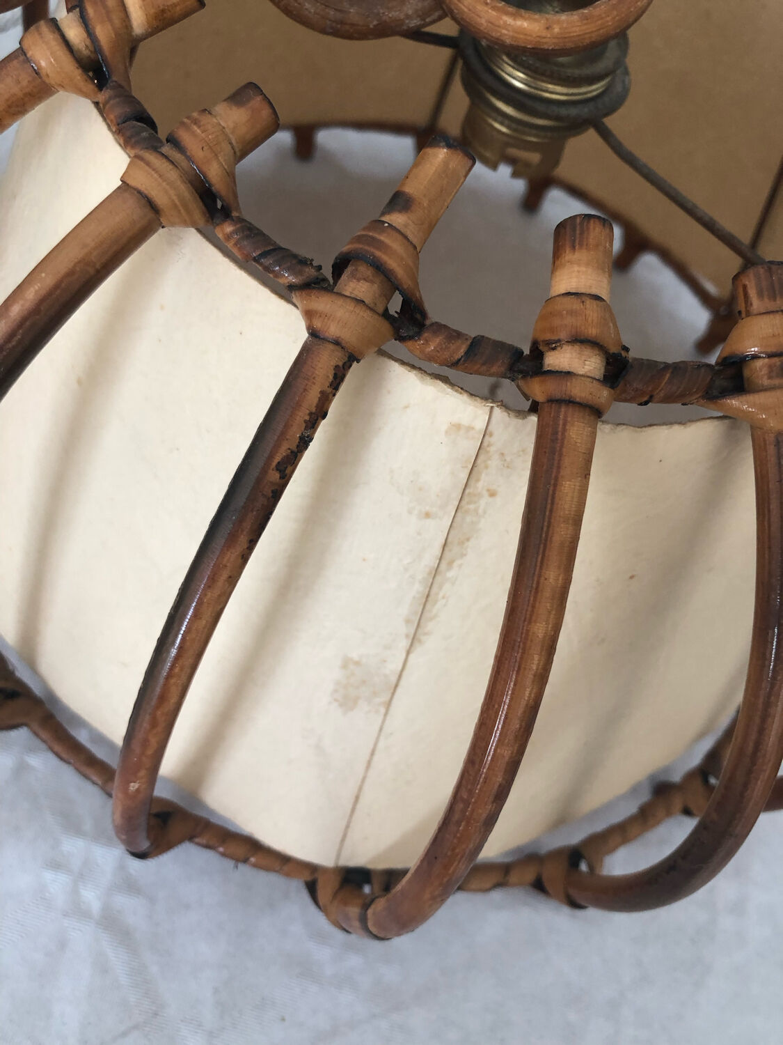 Vintage rattan pendant lamp with paper lampshade