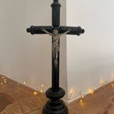 Blackened wood crucifix on base (26 cm)