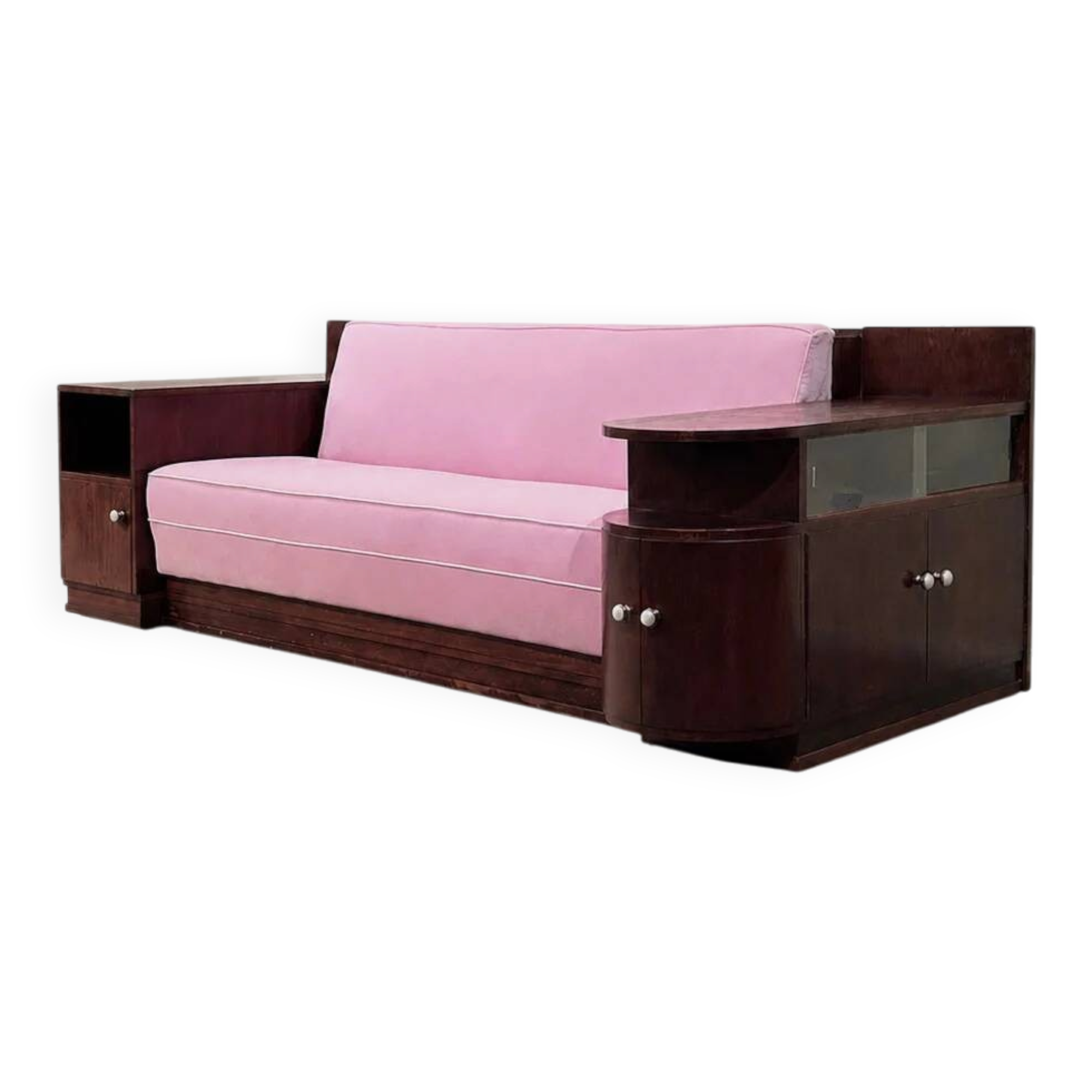 Art Deco sofa in blush pink velvet, 1930s