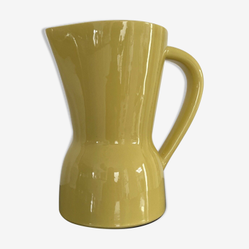 Pichet carafe en céramique émaillée jaune décoration vintage France