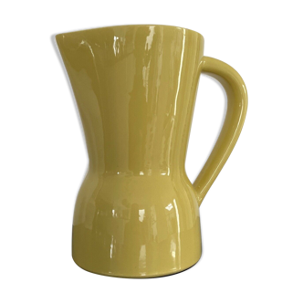 Pitcher decanter in yellow enamelled ceramic vintage decoration France