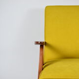 Original vintage - canary yellow - armchair "Compas", renovated, 1960s