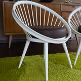 Pair of Scandinavian Armchairs, Wood and Leather