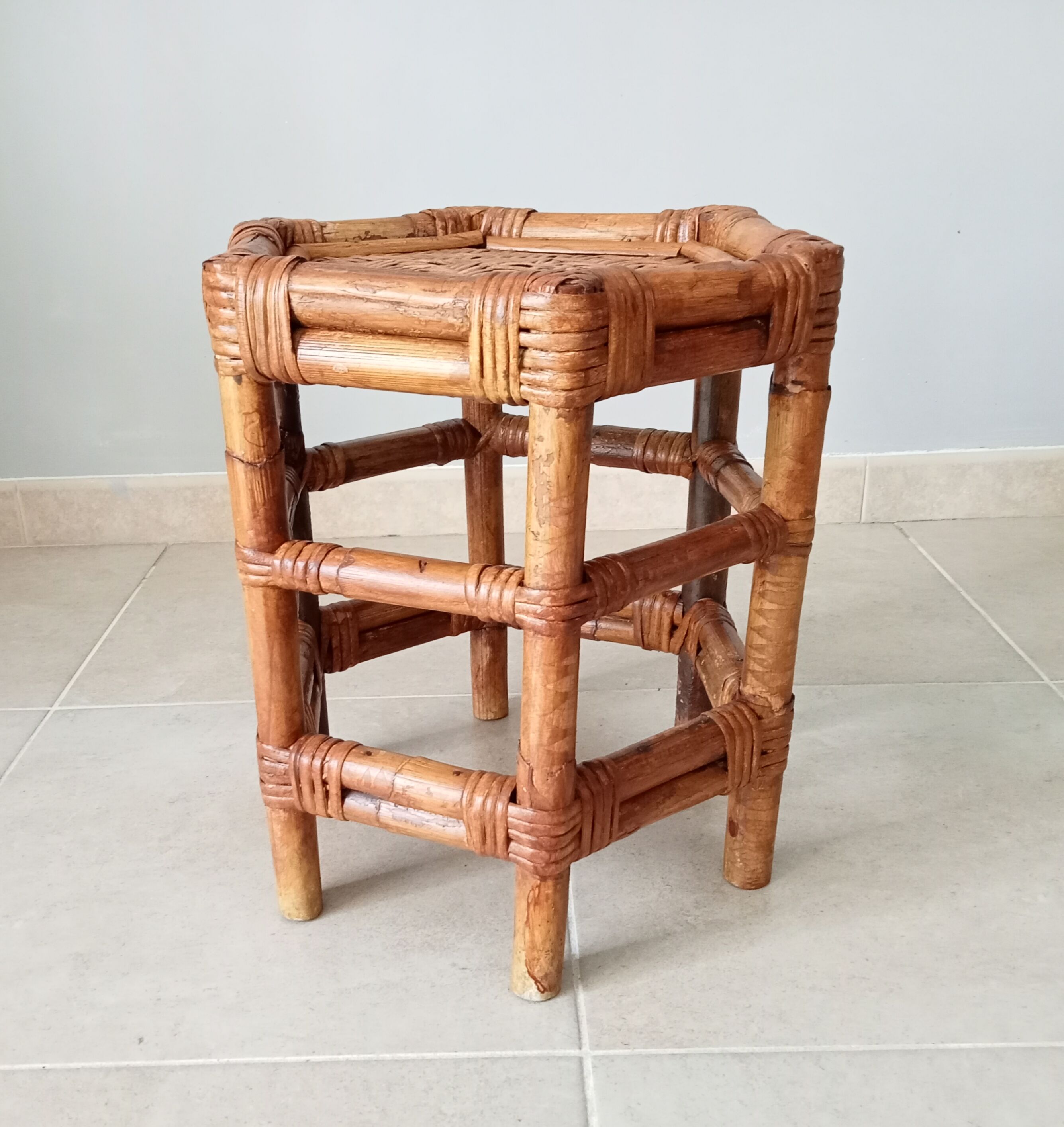 Vintage side table in bamboo and rattan 70s