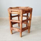 Vintage side table in bamboo and rattan 70s