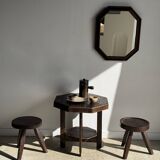 Vintage brown wooden octagonal mirror 58x48