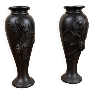 Pair of bronze vases with a black patina