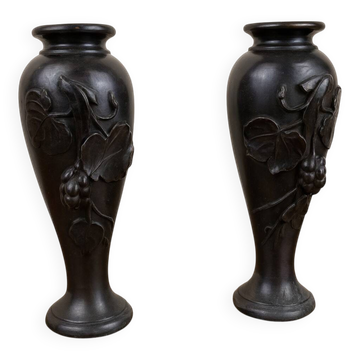 Pair of bronze vases with a black patina