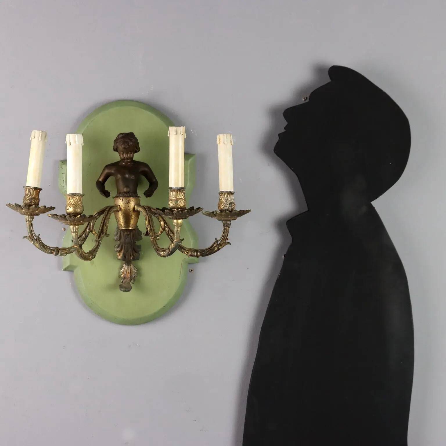 Antique wall light in gilded metal and bronze, Italy, 20th century