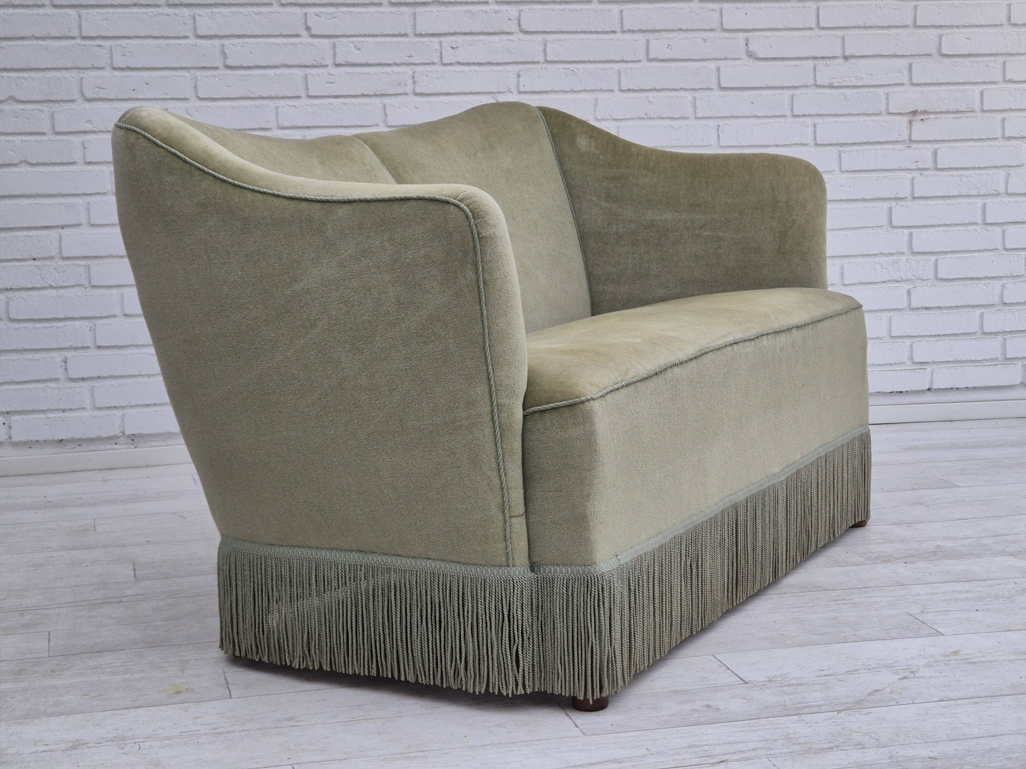 1960s, Danish 2 seater sofa, original condition, green furniture velour.