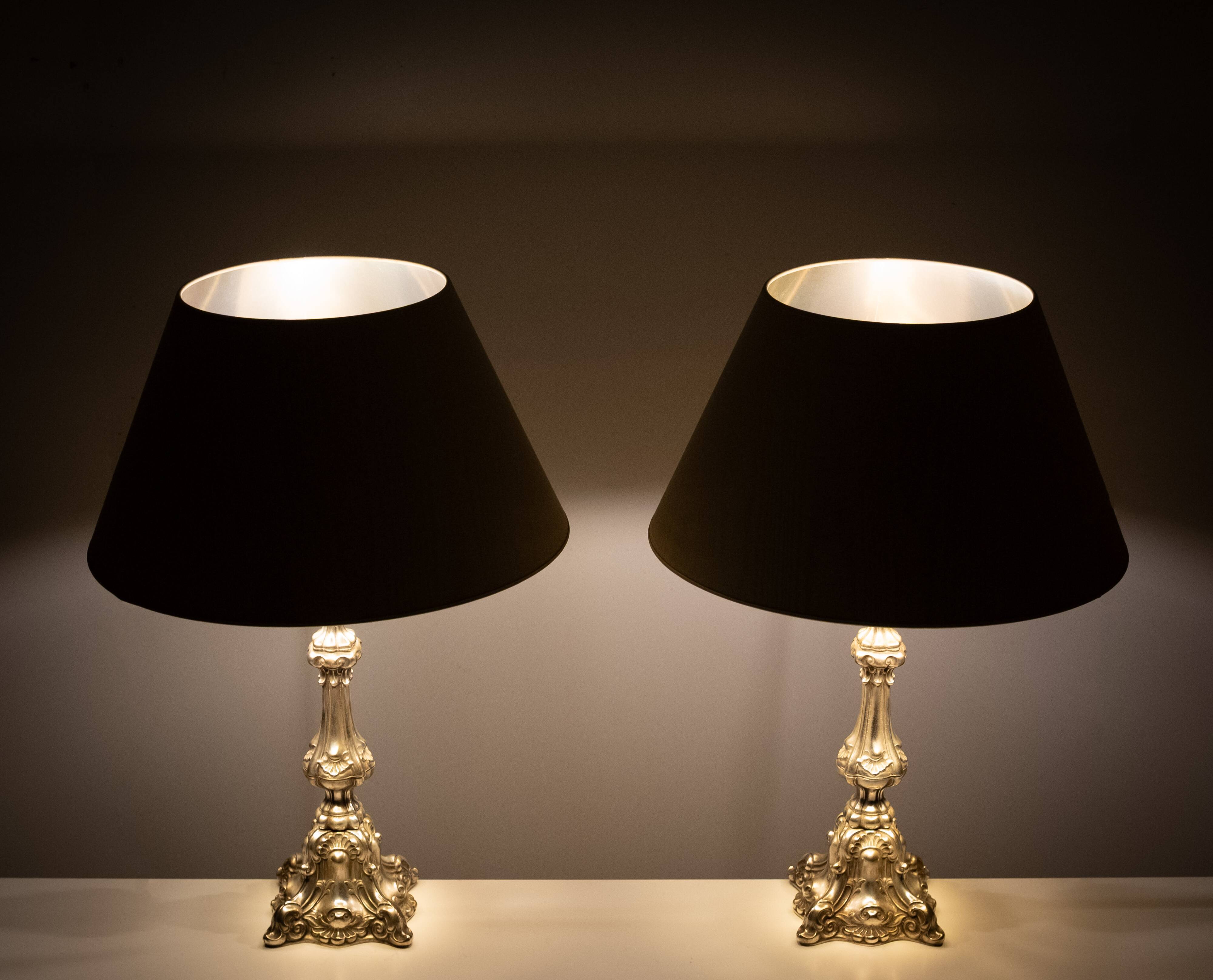 Stunning set of Rococo Silver Plated table lamps 1920s