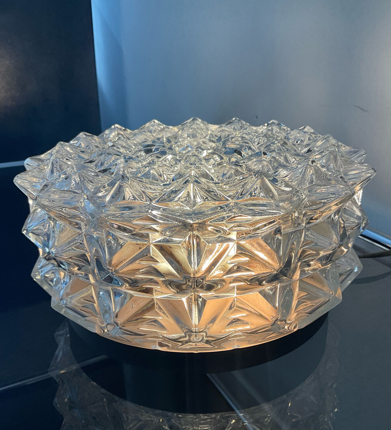 Vintage cast glass ceiling lamp 70s
