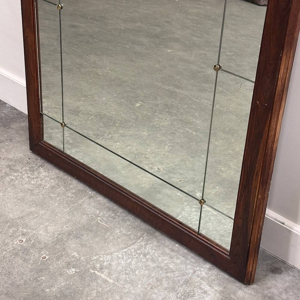 Vintage sectional wall mirror with wooden frame & brass details, 1950s