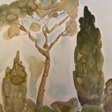 Signed watercolor painting “olive tree field in Provence”