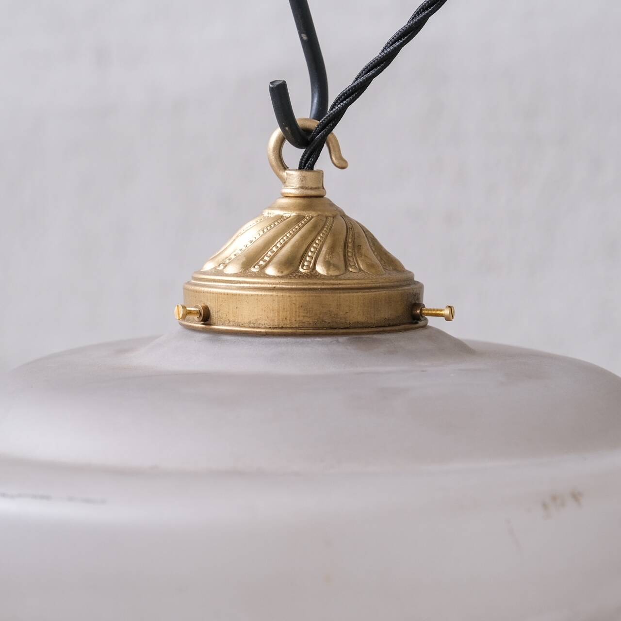 Two Tone Mid-Century French Brass and Glass Pendant Light (5 available)