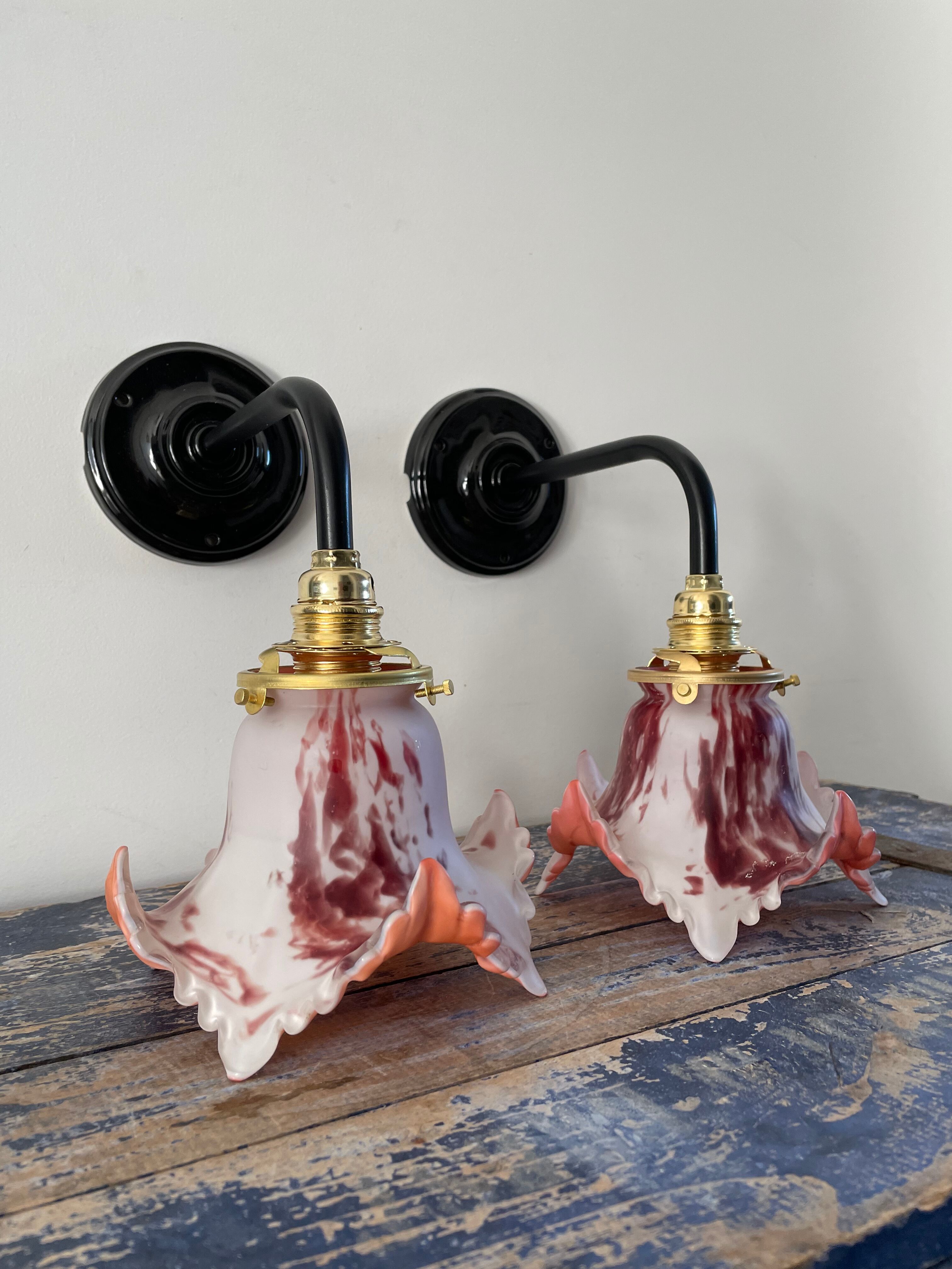 Pair of new electrified art deco wall lamps