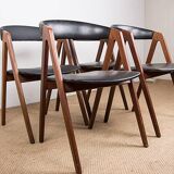 4 Danish chairs in Afromosia and skai model 205 by Thomas Harlev