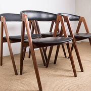 4 Danish chairs in afromosia and leatherette model 205 by Thomas Harlev