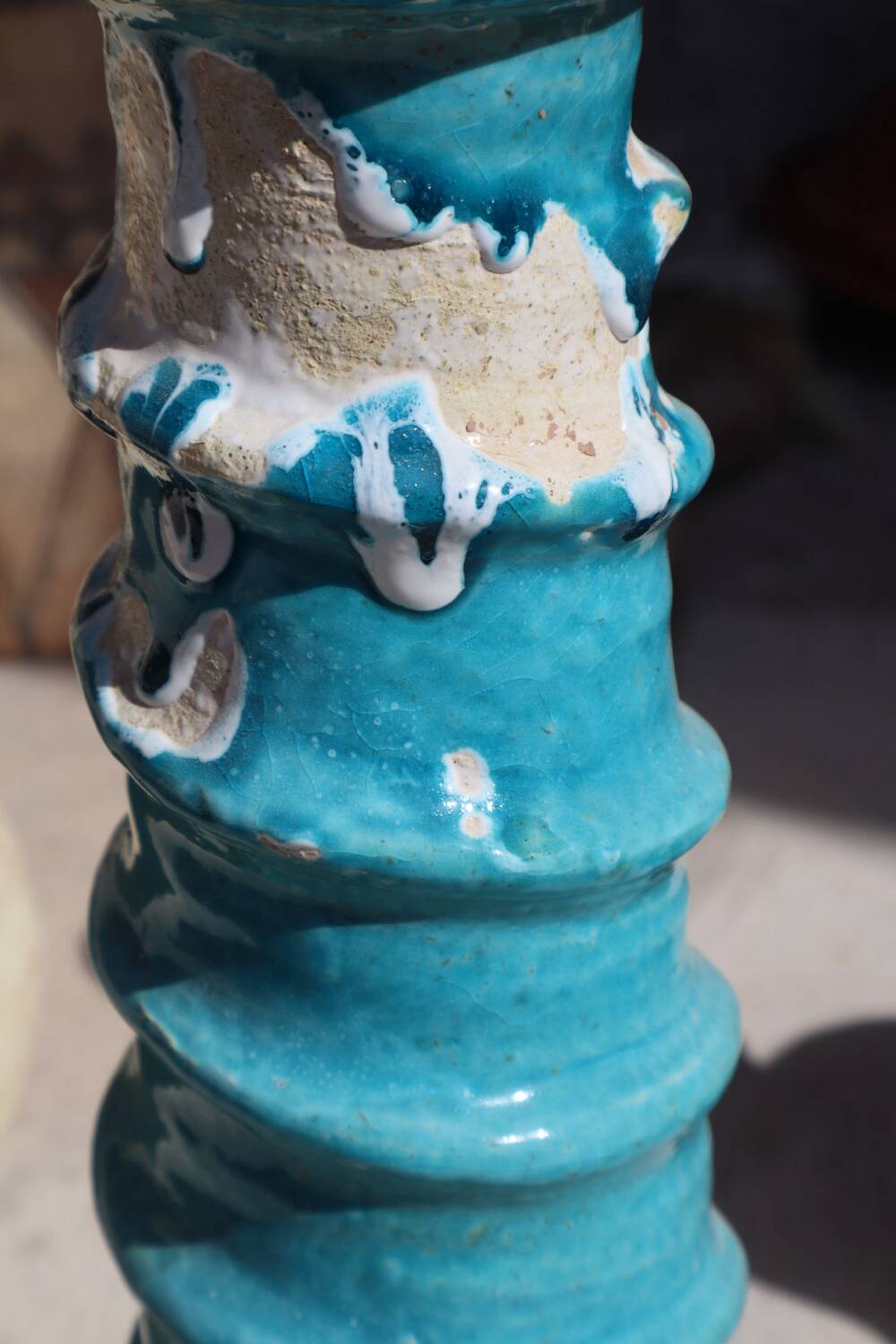 Vase sculpture tamegroute blue turquoise enameled wabi-sabi