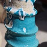 Vase sculpture tamegroute blue turquoise enameled wabi-sabi