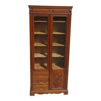 Small oak display case, old glass