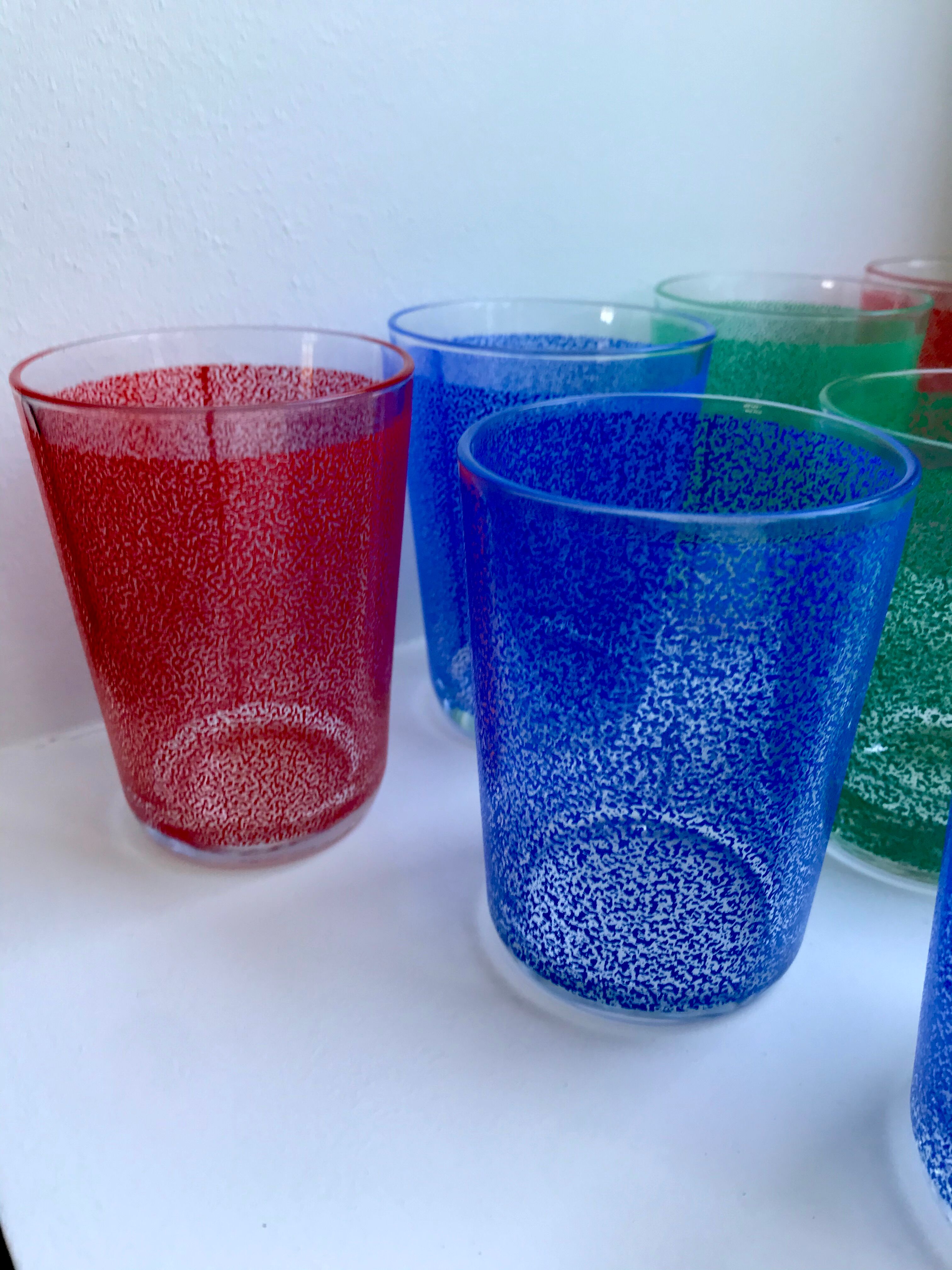 Set of 8 colored water glasses 70s