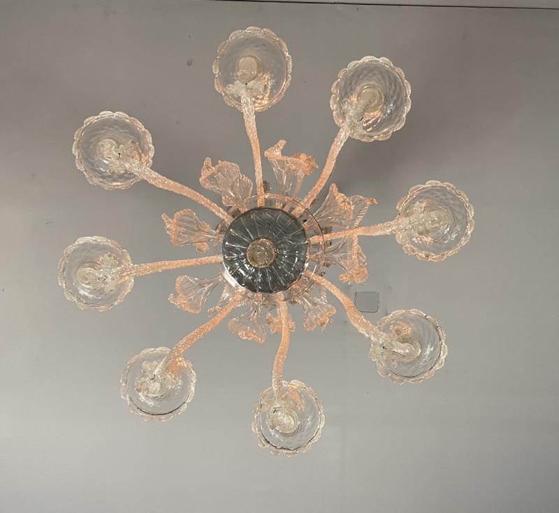 Venetian lustre in Murano glass transparent, 8 arm of light