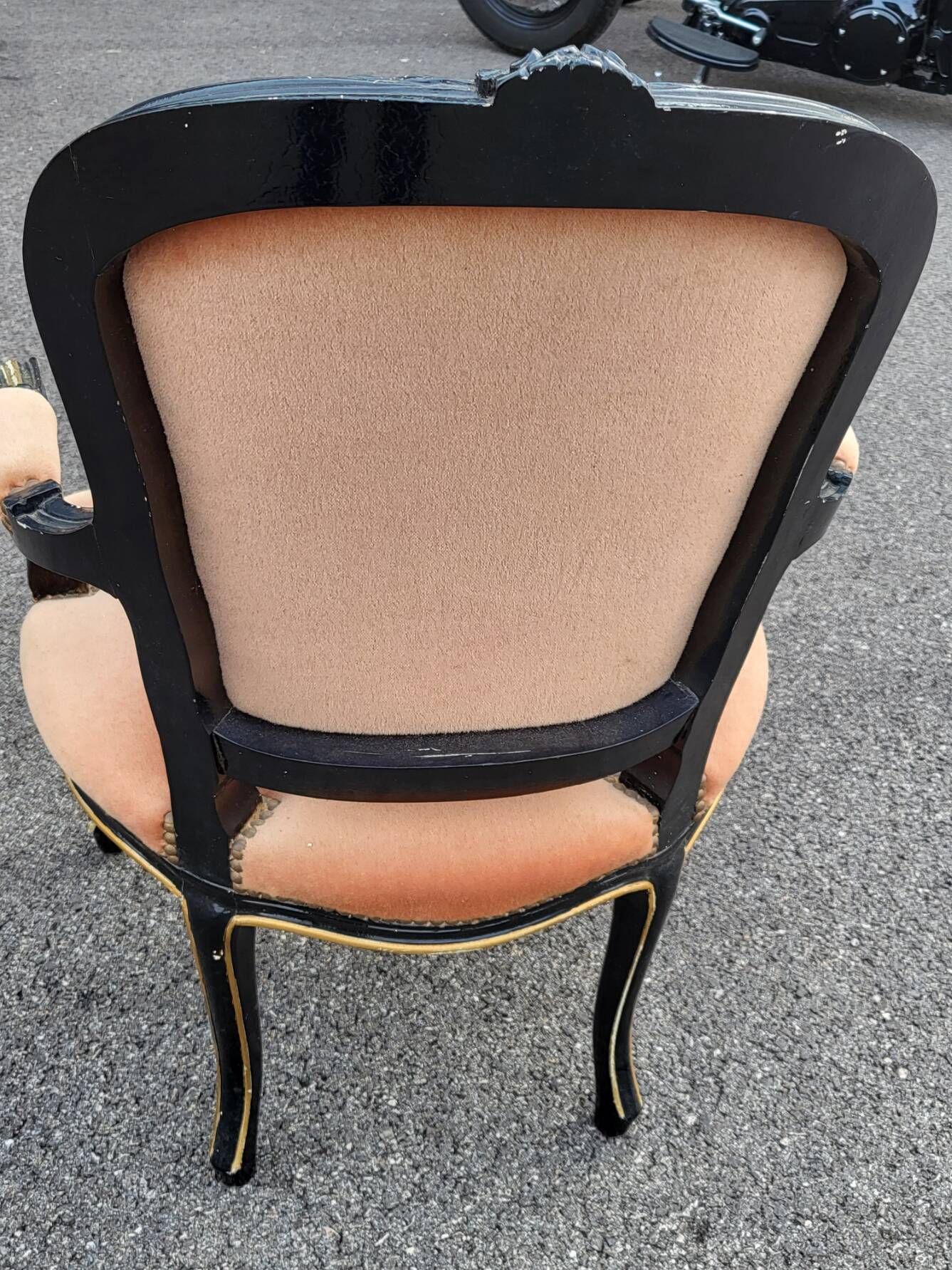 Louis XV style armchair in French pink beige velvet
