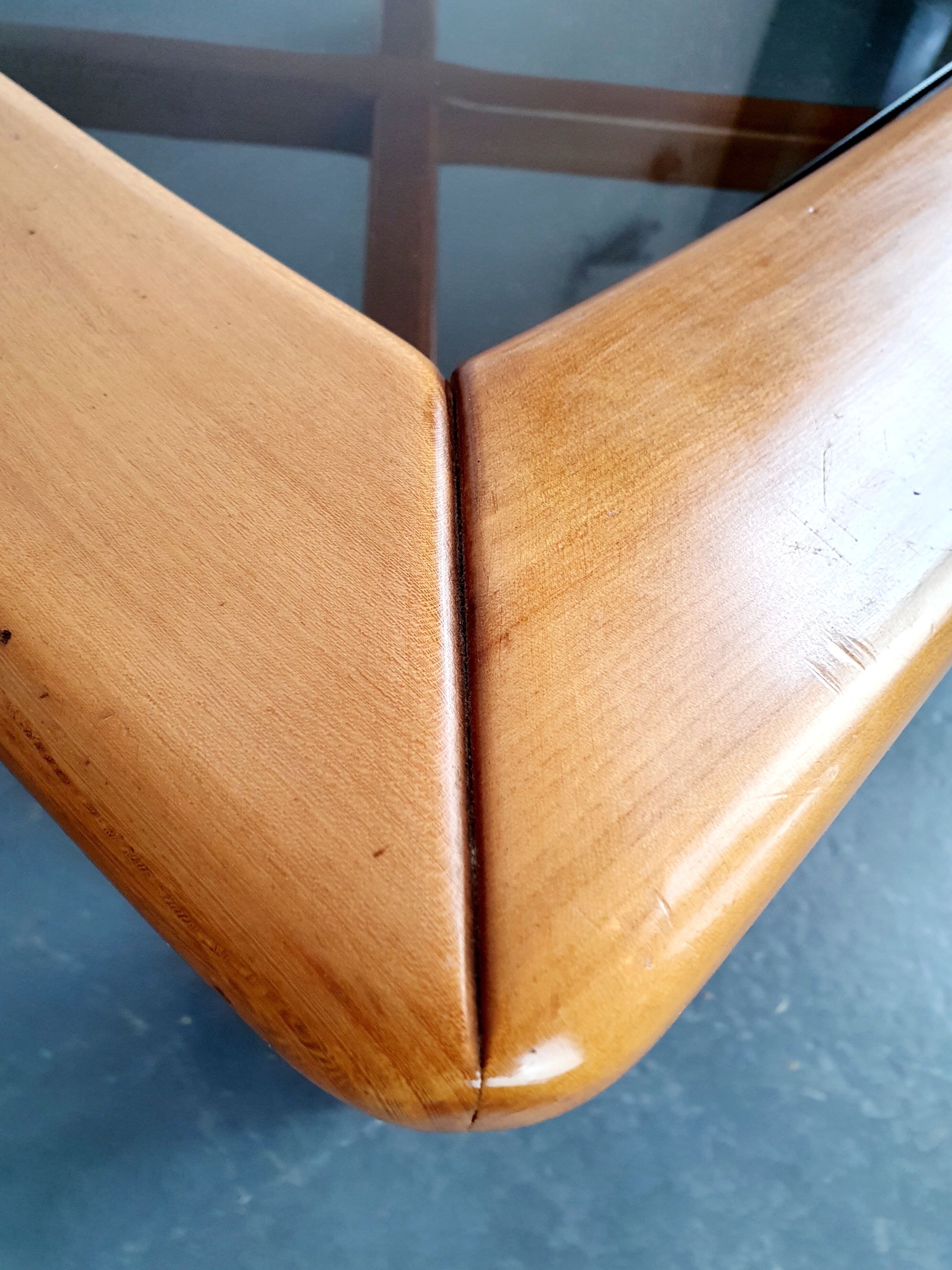 Square coffee table in wood and smoked glass