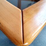 Square coffee table in wood and smoked glass