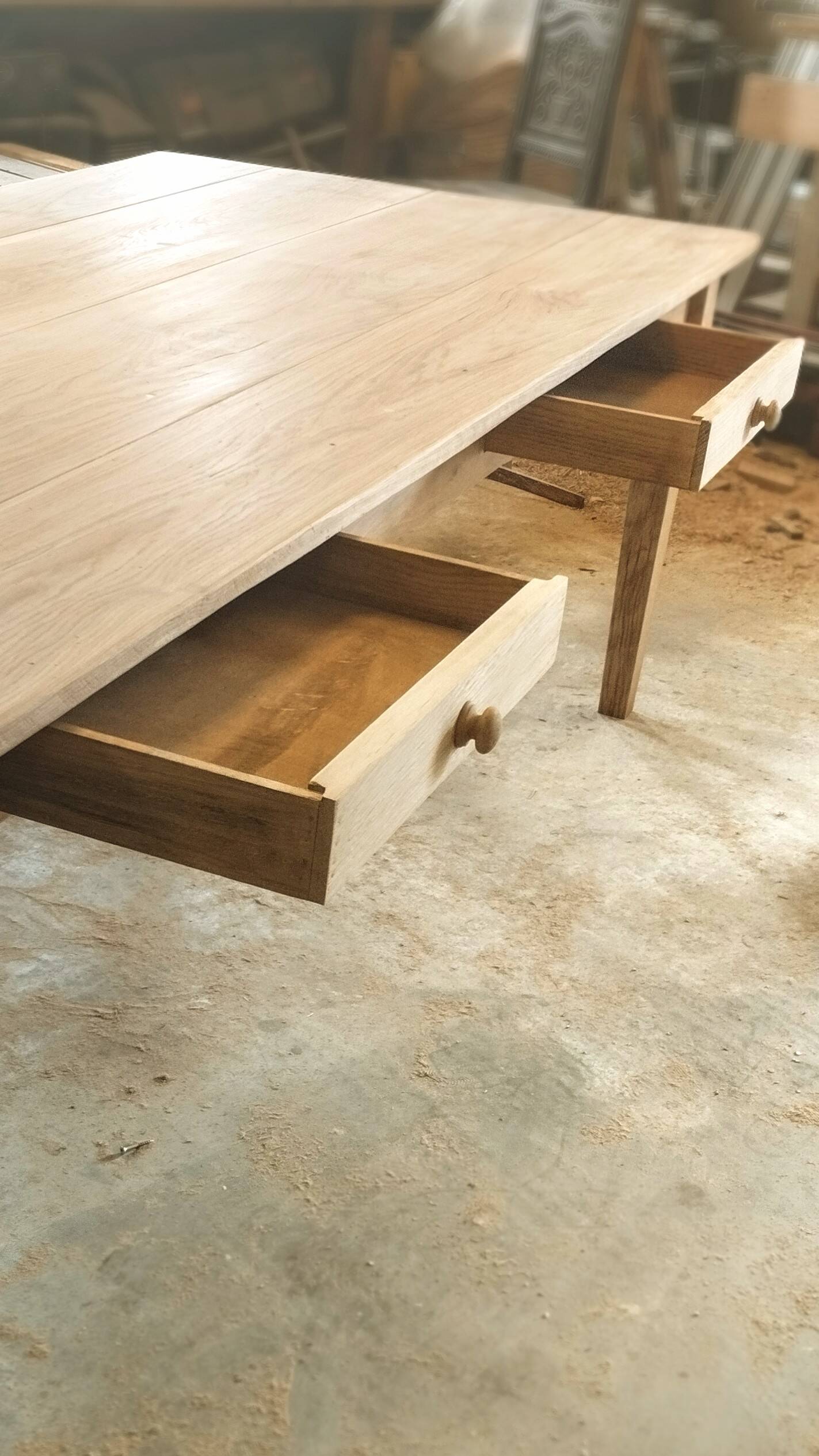 Large solid oak farmhouse table with two drawers 260 cm x 100 cm