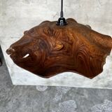 Large pendant light in corrugated teak leaf (Large D:60 H:20)