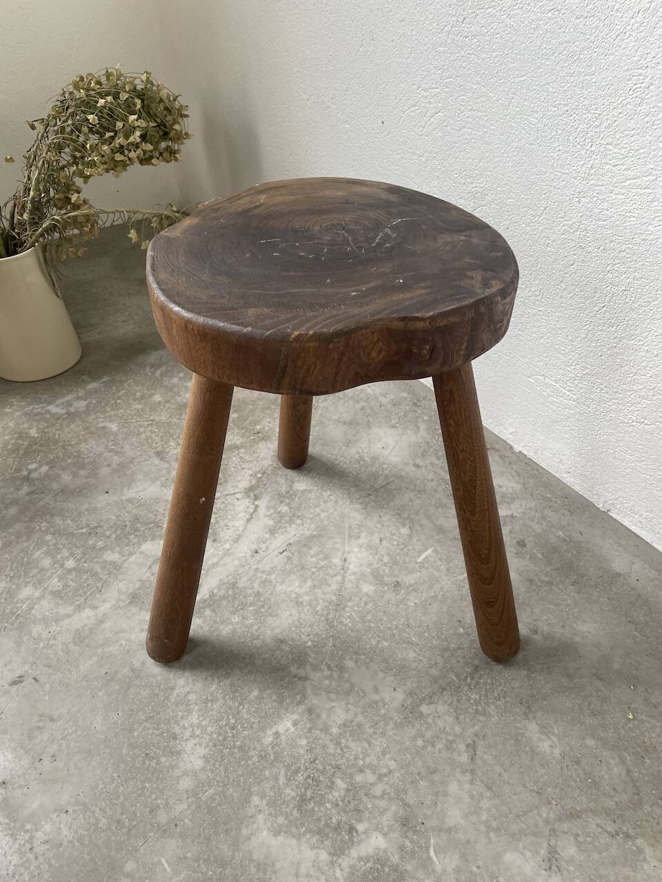 50s tripod oak stool