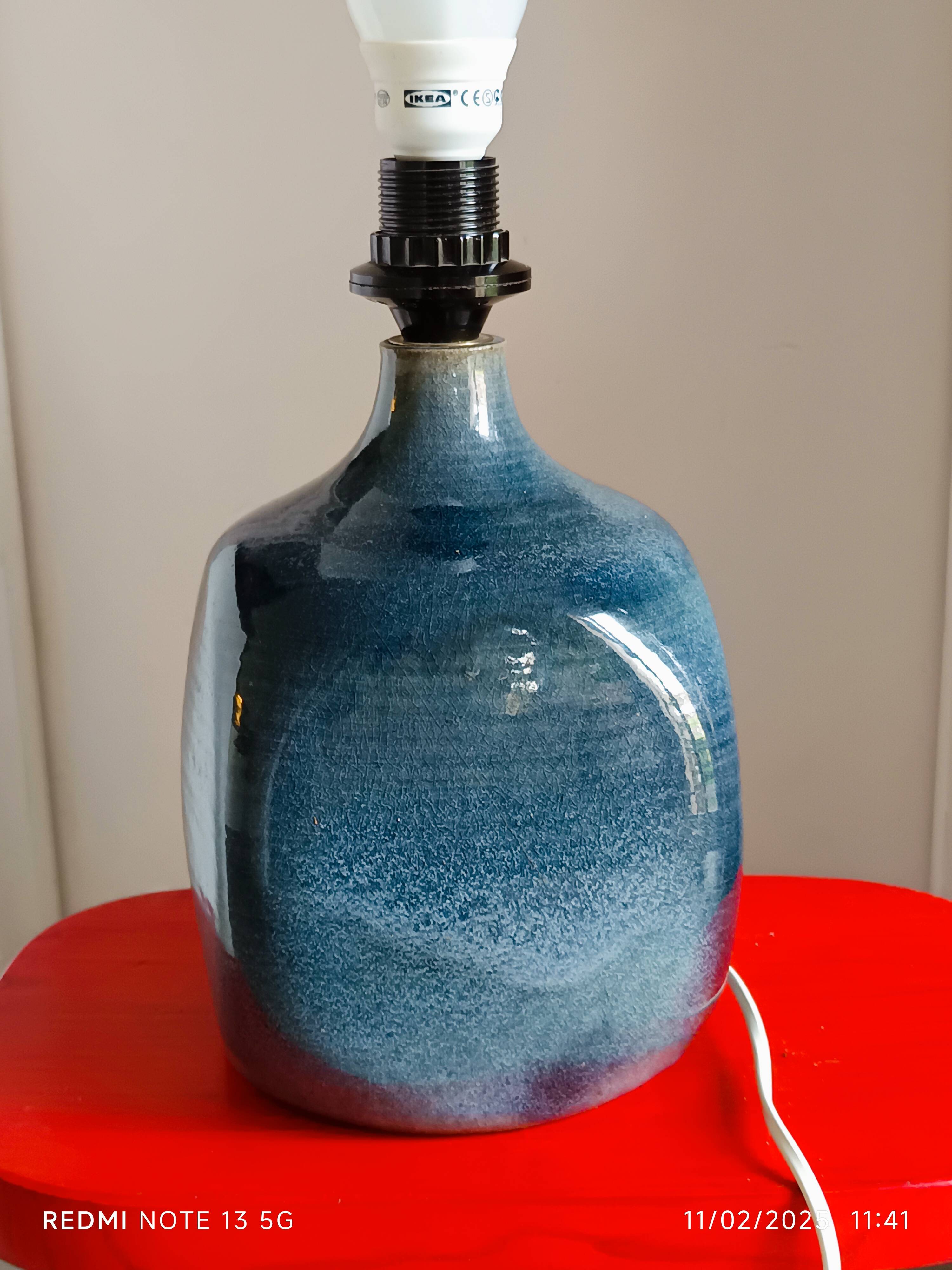 handmade lamp base glazed stoneware 70s blue