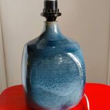 pied de lampe artisanal grés vernissé année 70 bleu