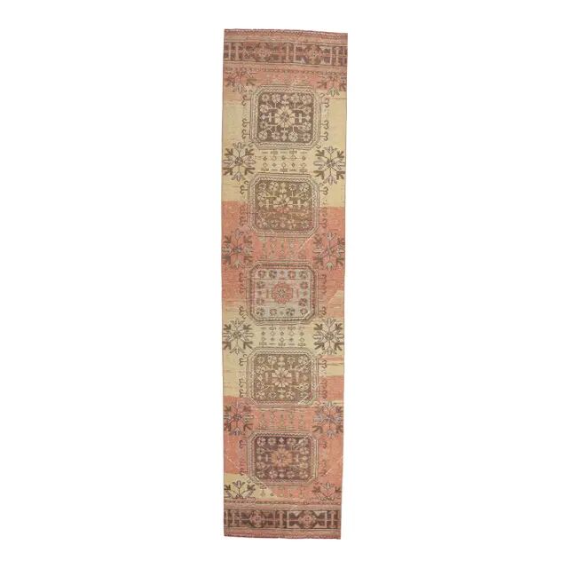 1970s Vintage Turkish Hand-Knotted Floral Runner 84x358