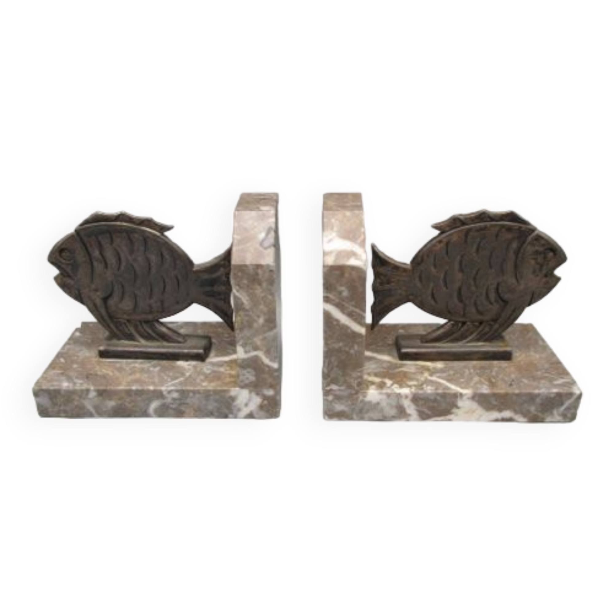 Pair of antique art-deco bookends, fish décor