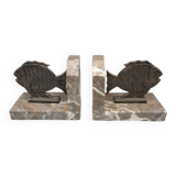 Pair of antique art-deco bookends, fish décor