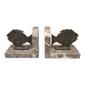 Pair of antique art-deco bookends, fish décor