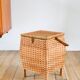 Little rattan worker, vintage green fabric interior, 1960