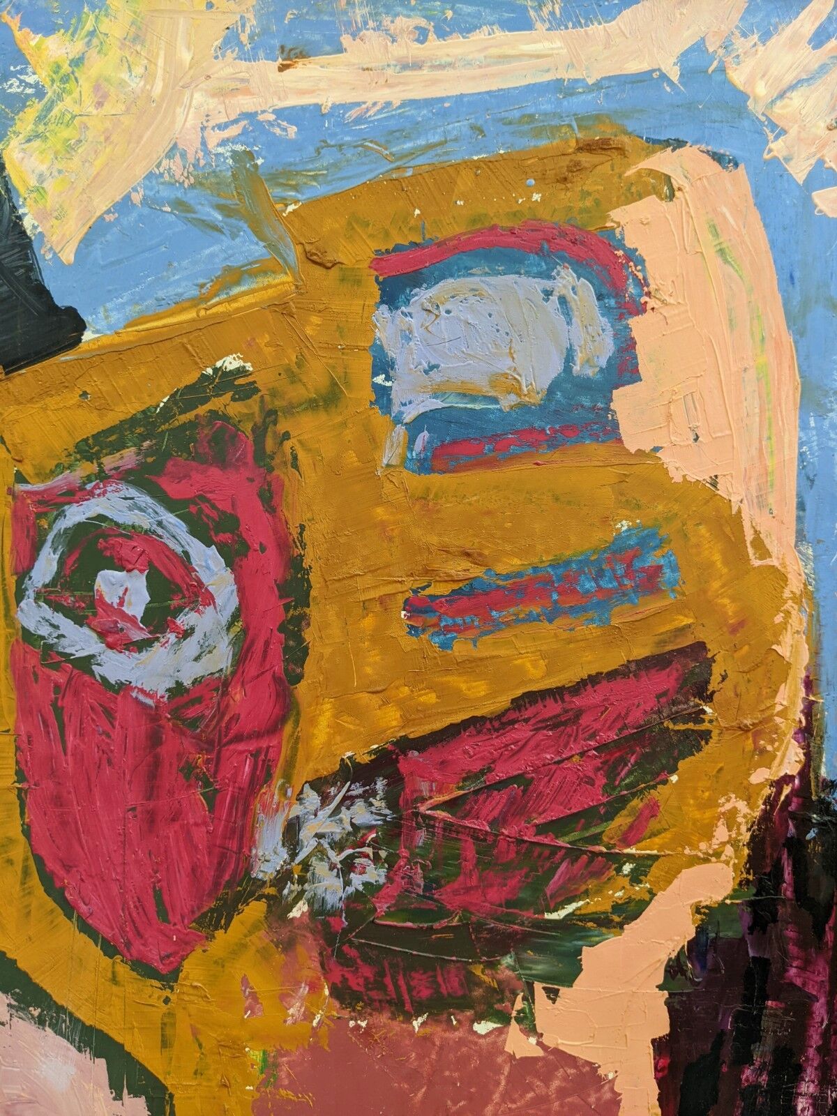 Mid-century modern "perception" swedish vintage abstract portrait oil painting framed