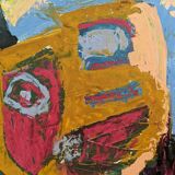 Mid-century modern "perception" swedish vintage abstract portrait oil painting framed