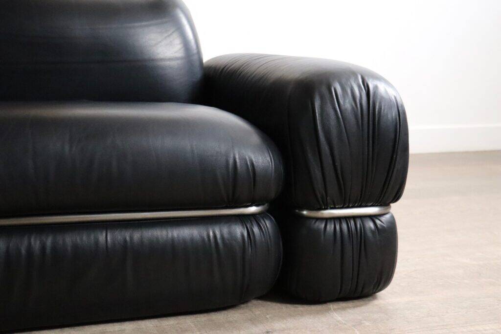 Modular sofa in black leather by Rodolfo Bonetto for Tecnosalotto, 1960s