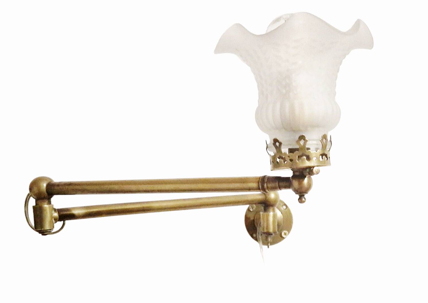 Vintage Brass and Molded Frosted Glass Articulated Wall Sconce - Style A