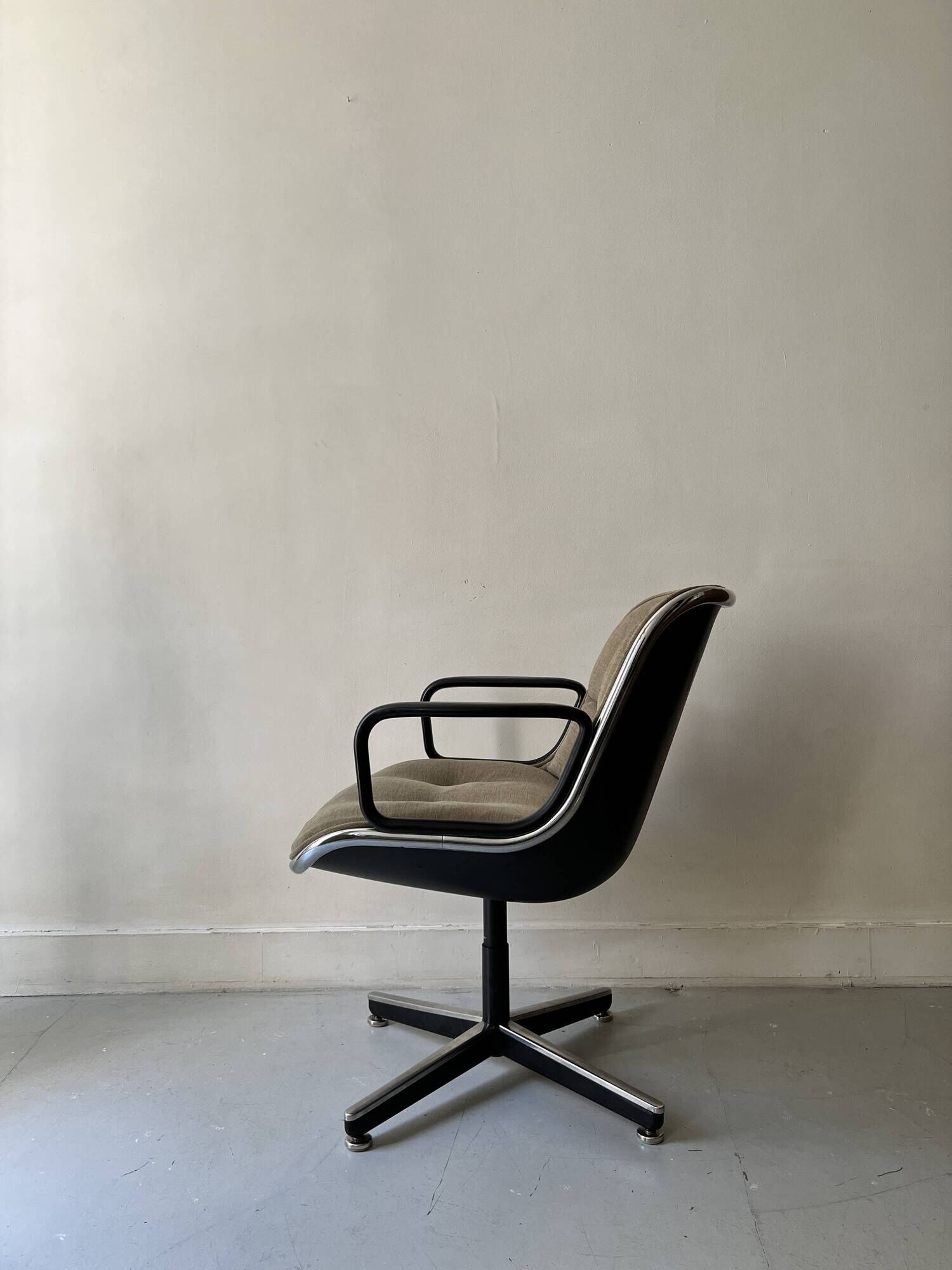 Velvet office chair with armrest by C. POLLOCK for Knoll