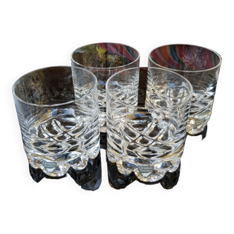 4 verres à whisky Orrefors vintage conçus par Olle Alberius, Suède Années 1960
