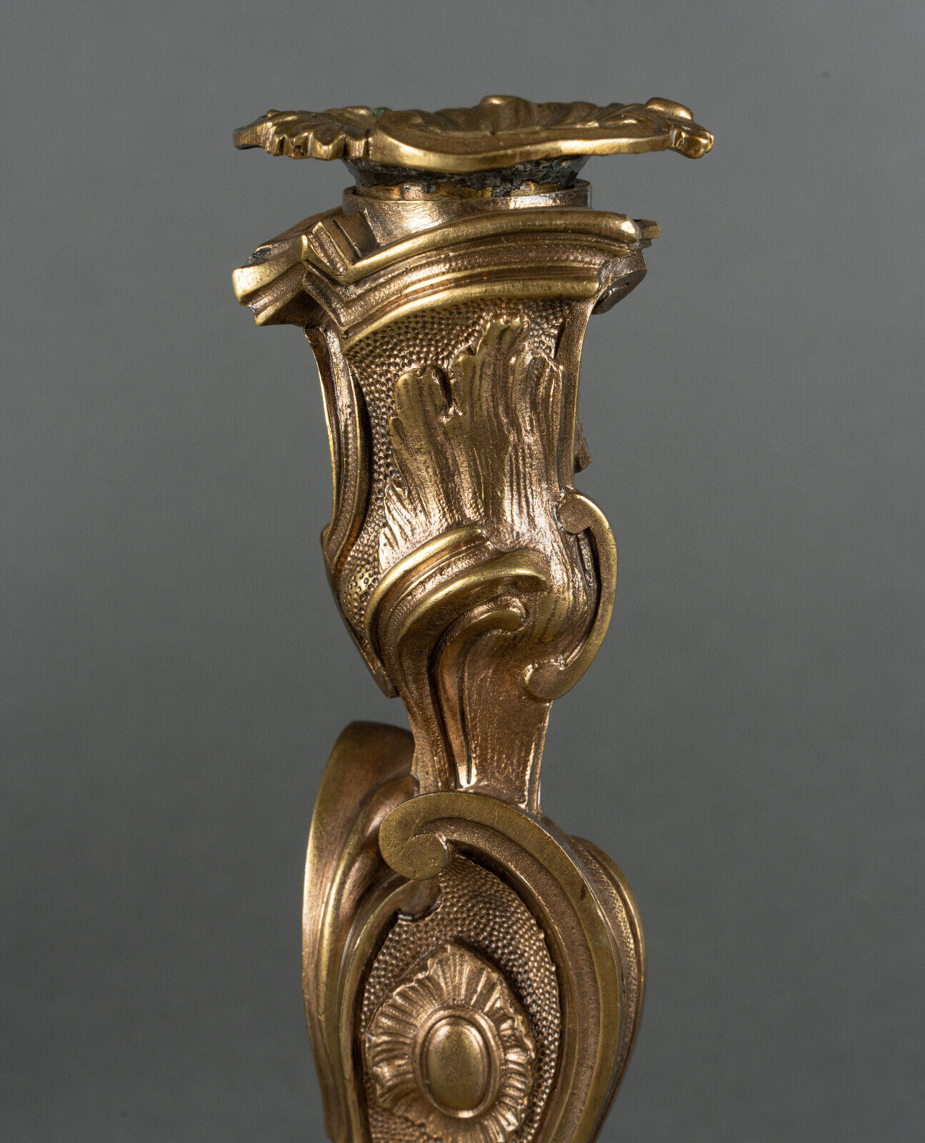 Pair of candlesticks xixth louis xiv ornamentation shells gilded bronze