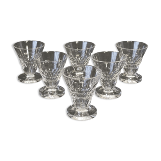 6 anciens verres à liqueur 1930 Verrerie Doyen Belgique modèle Lido à facettes