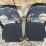 Pair of antique chairs stamp design henri massonnet black plastic 80's